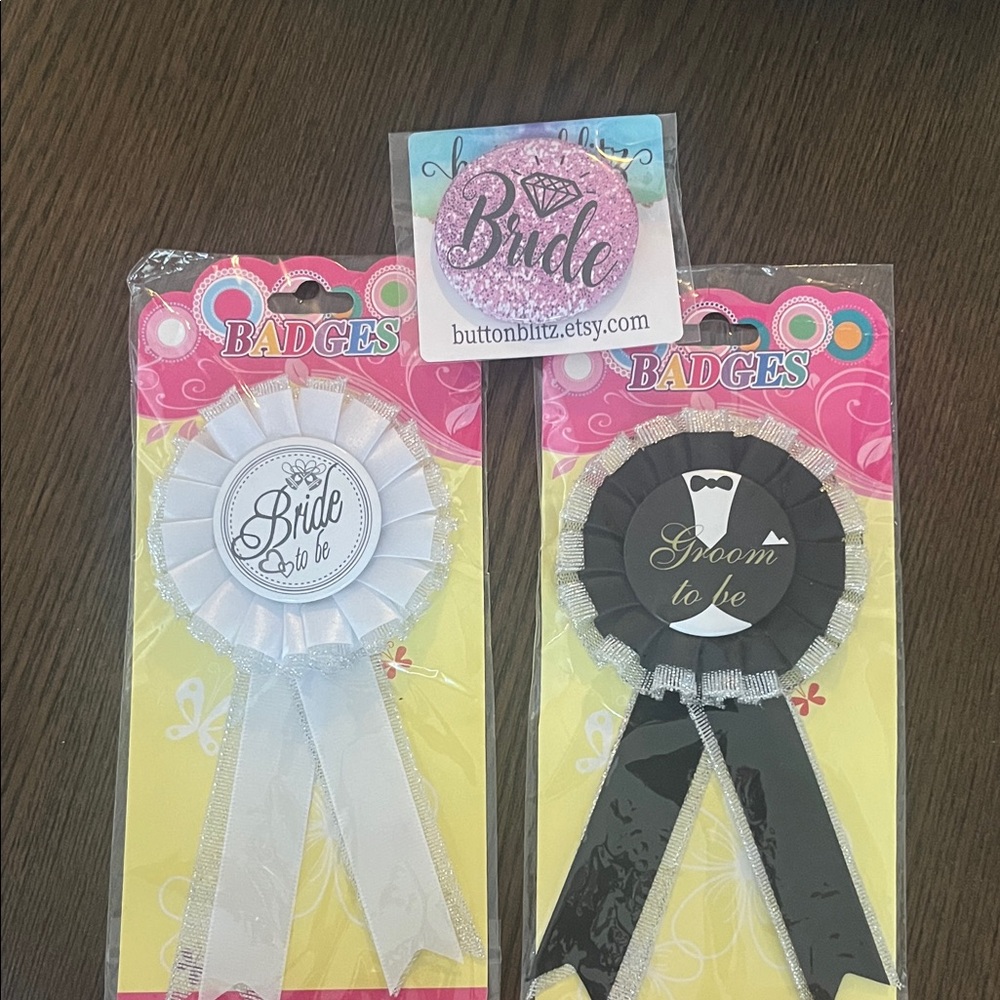 Bride and Groom to Be Badges - White and Black